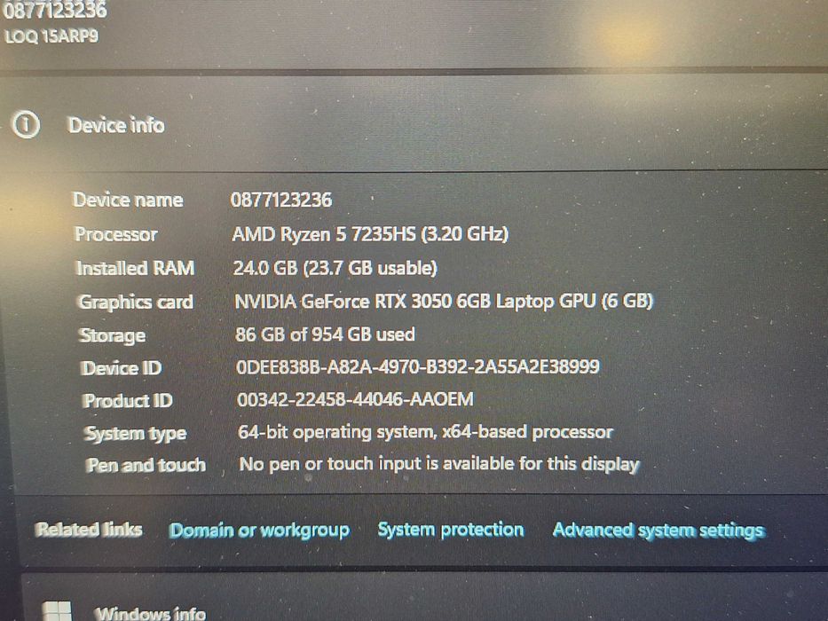 Лаптоп Lenovo LOQ 15arp9
