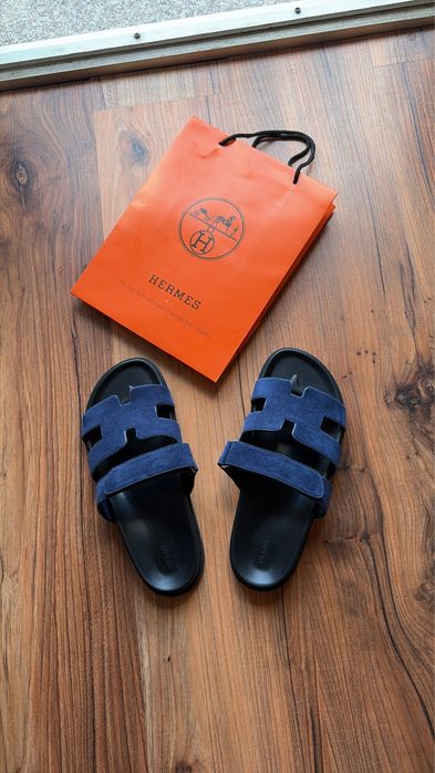 Slapi/Sandale hermes suede navy blue