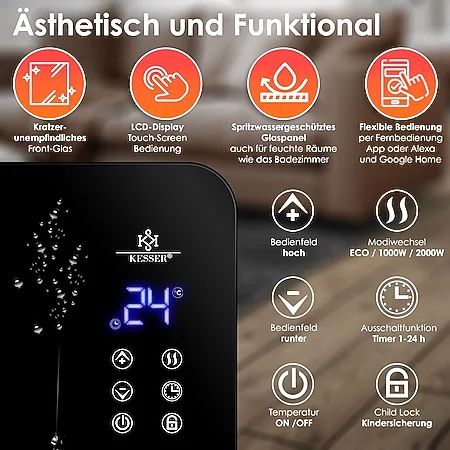 Încălzitor electric 2000W wifi sticla