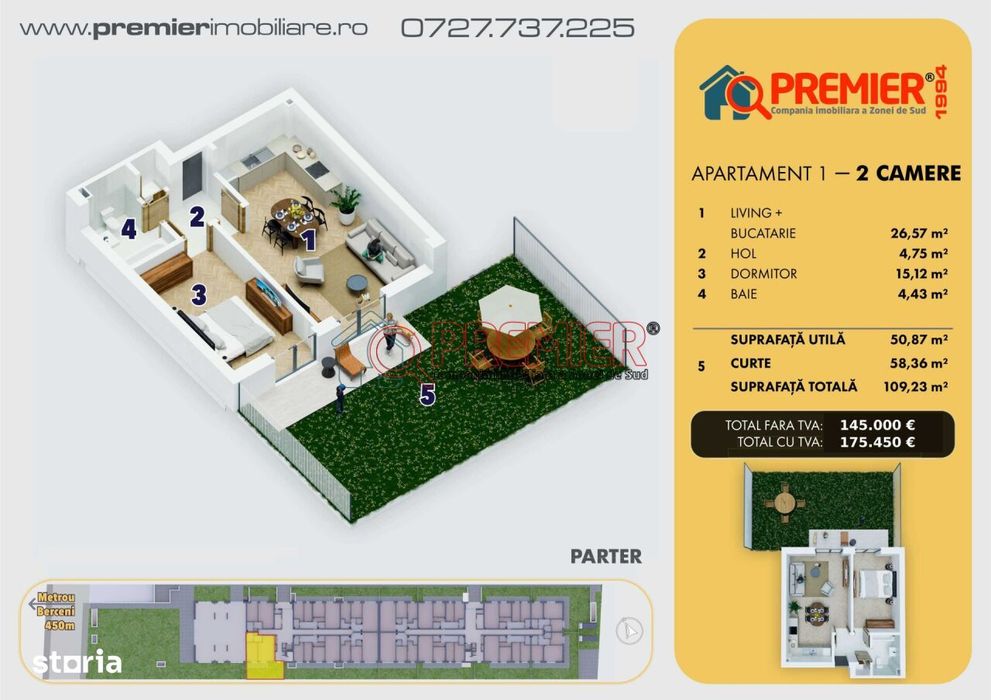 Apartament 2 camere 50.87 mp + curte proprie 58,36 mp | Comision 0% — fotografia 1