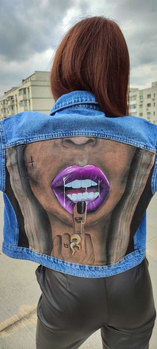 Geaca denim pictata manual