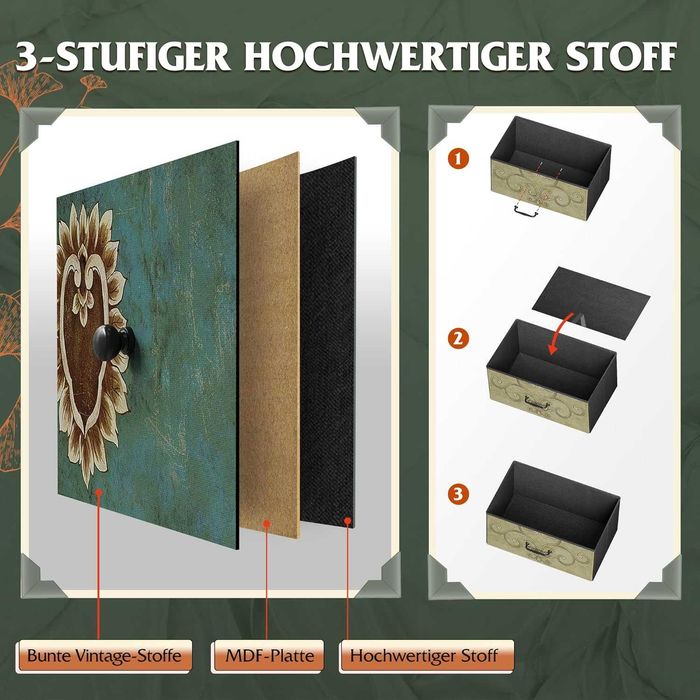 Скрин от плат с 9 чекмеджета, здрава стоманена рамка, Винтидж принт