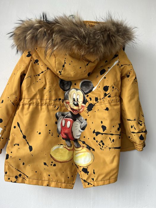 Детска асиметрична парка Mickey 122 см с естествен пух + подарък шапка