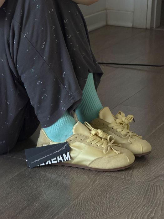 Balerini sneakers galbeni cu fundițe  balletcore coquette, noi