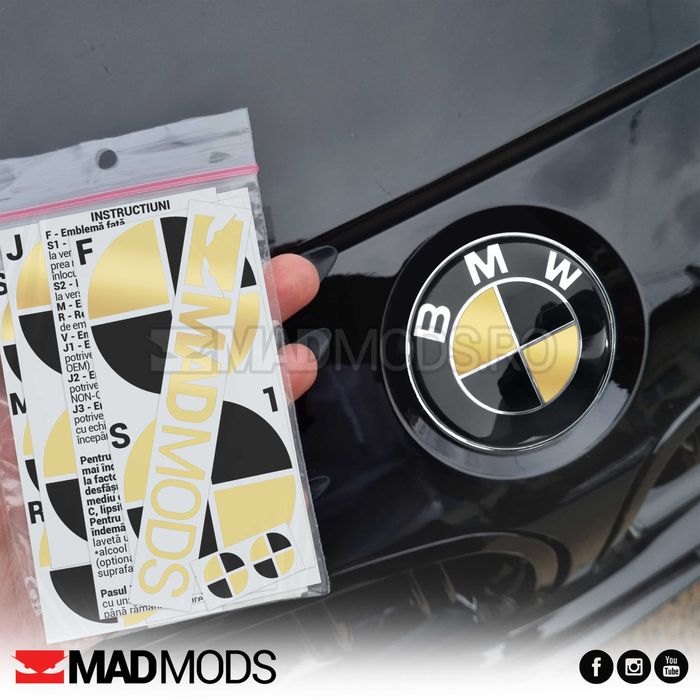 Set Stickere Embleme Negru cu Auriu BMW Seria 1 2 3 4 5 6 7 8 X i M
