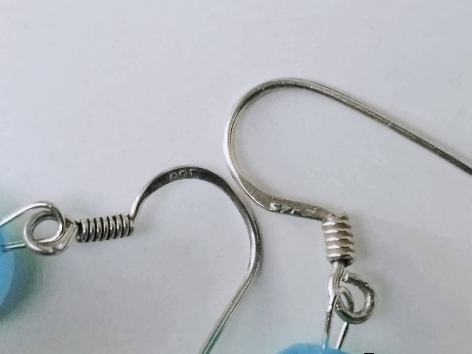 Vechi cercei din argint de 925, cu sticla Murano de culoare albastra