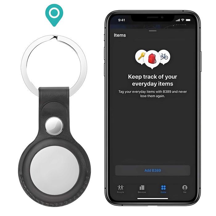 Кожаный чехол для AirTag от Hoco с металлическим карабином