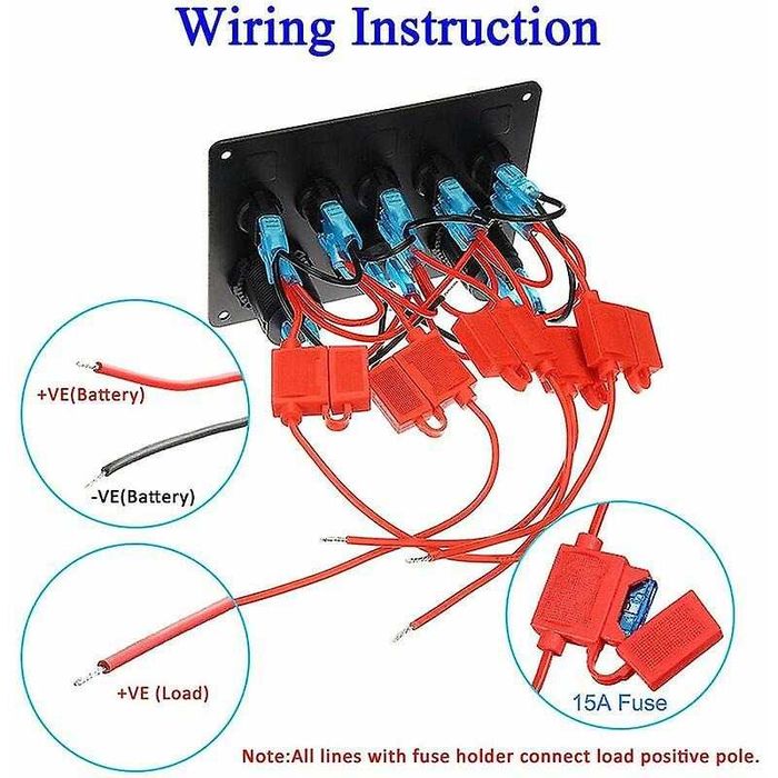 Панел за вграждане с 5 бутона, USB, 12V и волтметър