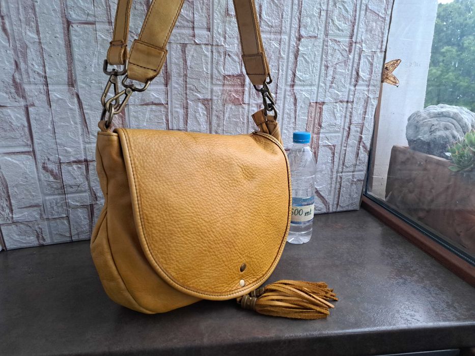 дамска чанта жълта кожена торба-естествена кожа