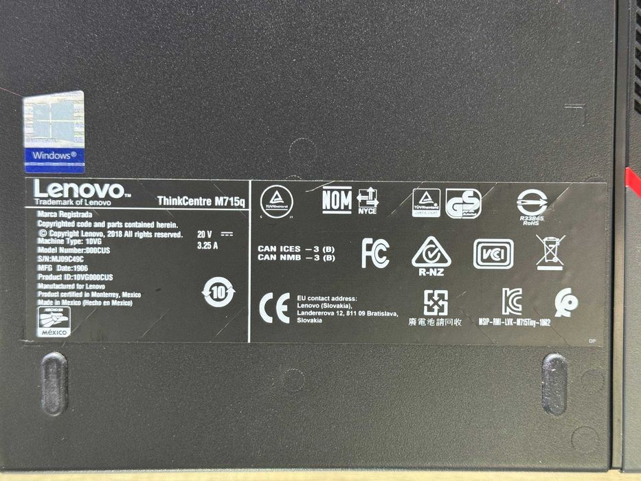 MiNi PC Lenovo ThinkCentre M715q R5 PRO 2400GE 3.20 GHz ram 8 ssd 256