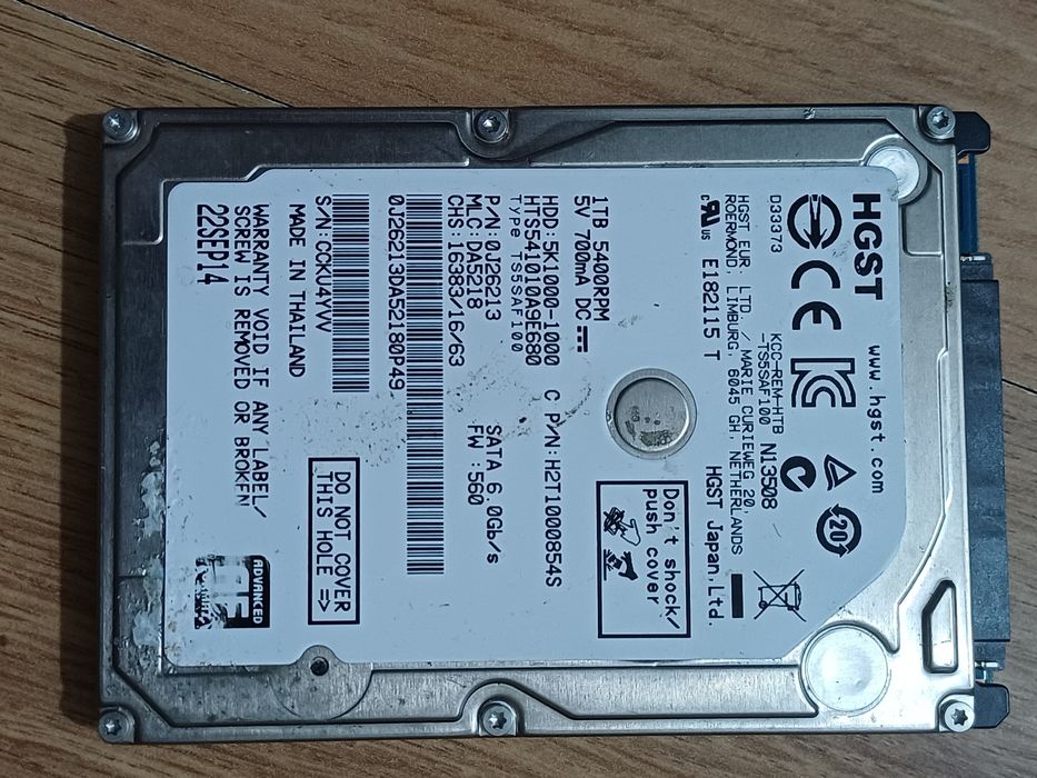 Hard HGST TT5SAF100 - 1TB 5.4K RPM SATA 7mm 2.5" Hard Drive
Verificat