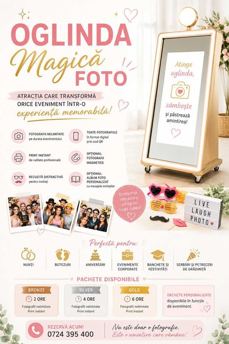 Oglindă Magică Photo Booth Brașov | Nunți, Botezuri, Majorate, Evenimente Corporate | Fotografii Magnetice