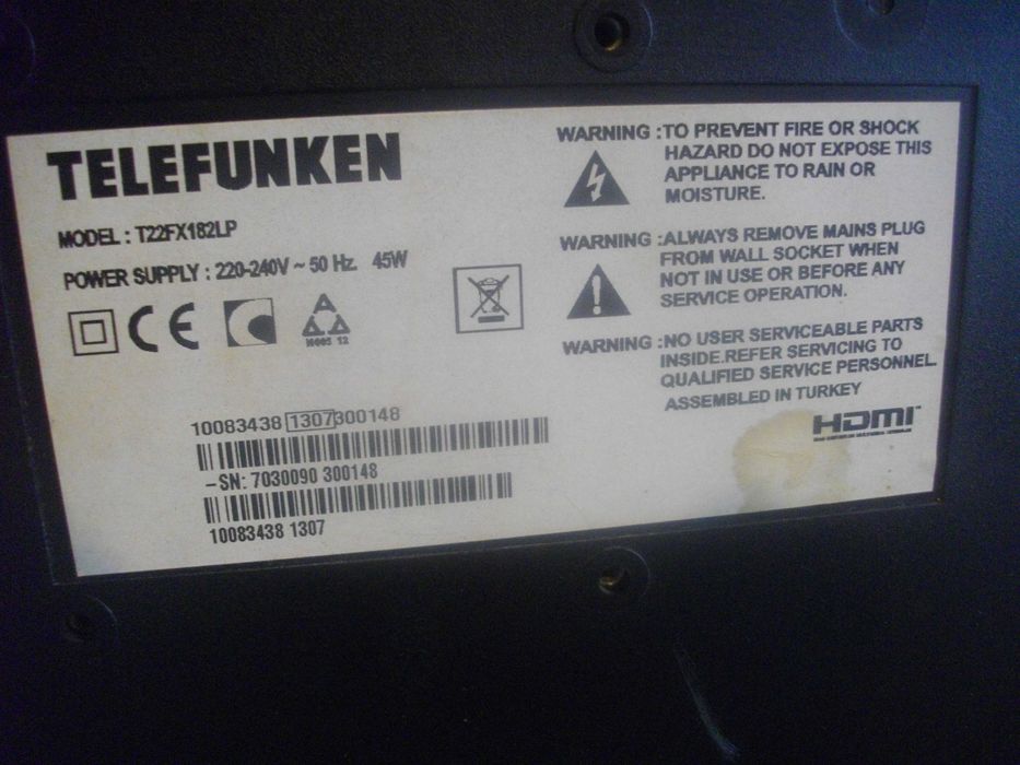 LED телевизор монитор 22" отличен TELEFUNKEN T22FX182LP с дистанционно