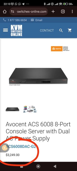 Console Server Avocent ACS 6008 8-Port  cu sursă de alimentare dublă CA