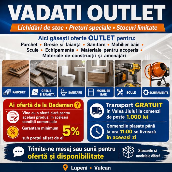 VADATI OUTLET | Lichidări de stoc, materiale pentru casă, baie și amenajări