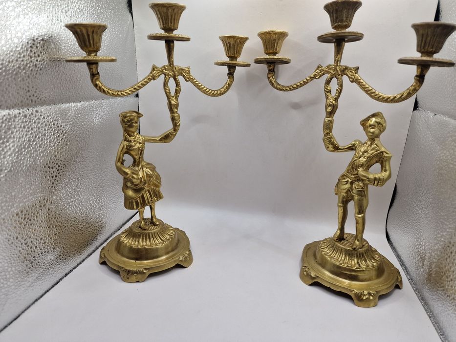 Ceas de șemineu cu două sfeșnice – bronz