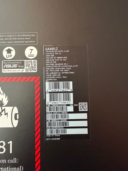 Геймърски лаптоп ROG Zephyrus G14 GA401 Moonlight White с Anime Matrix