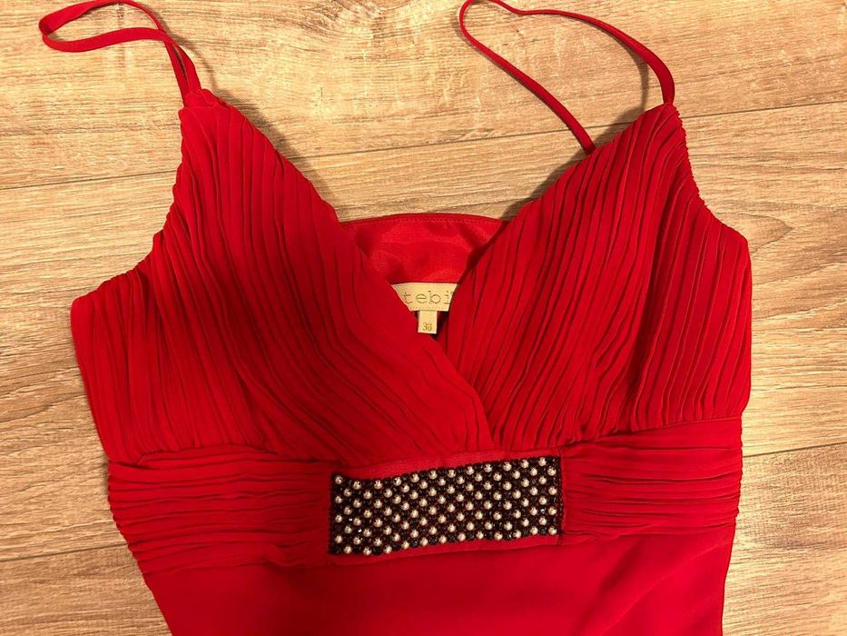 Rochie de ocazie din voal, midi, bretele subțiri