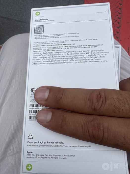 Iphone 18 pro max 256 toq bardo rangi 2 ta bor