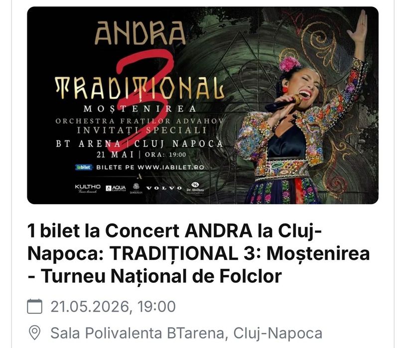 Bilet Concert VIP Andra 21 Mai Cluj