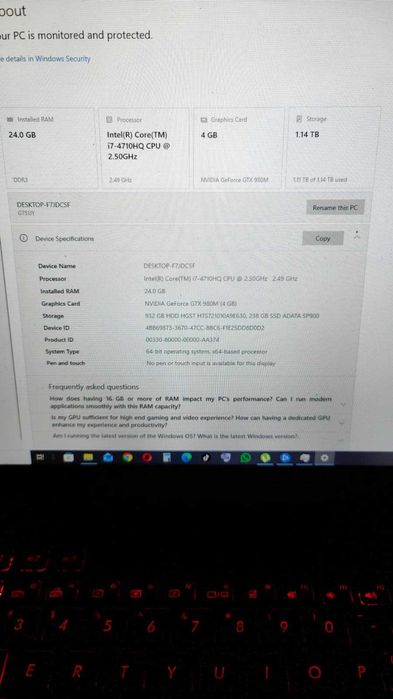 Laptop gaming Asug Rog G71J
