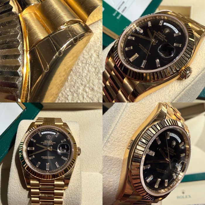 Rolex Day Date 40 18k Yellow Gold Black Baguette
