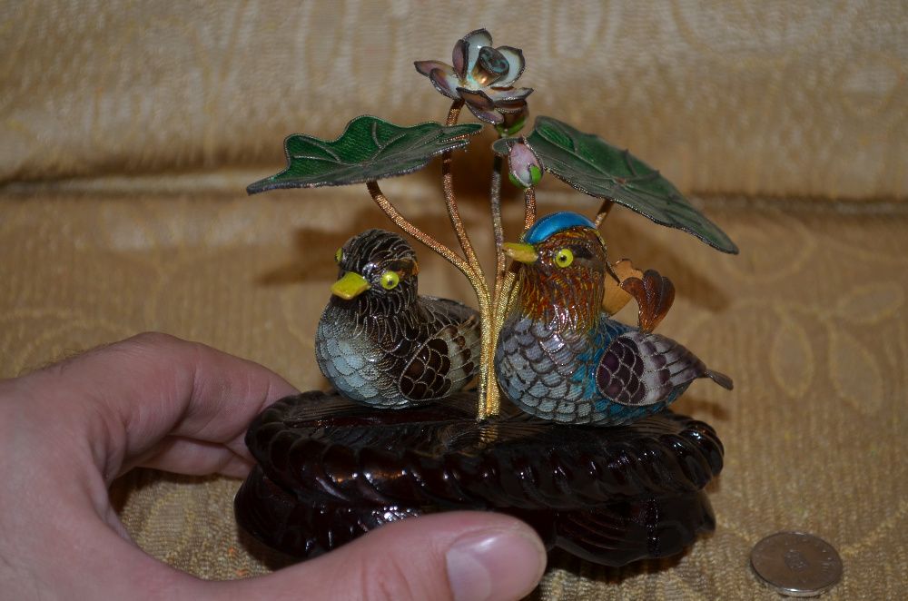 MINIATURA ARGINT 925 cu EMAIL - Pereche Rate Mandarin - China - 140g.!