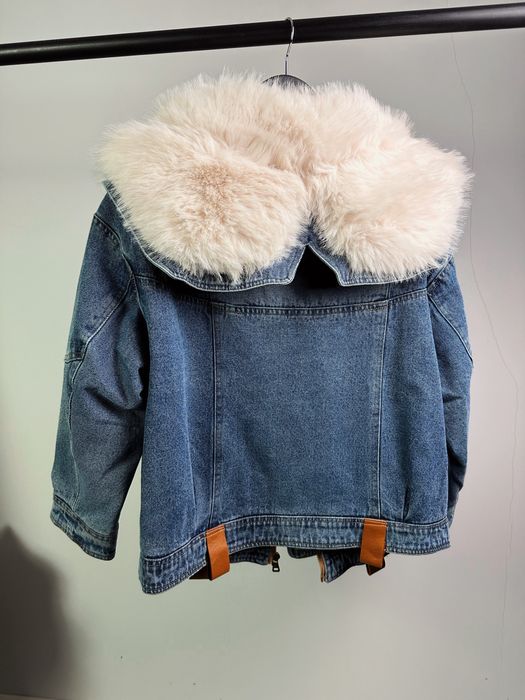 Дамско дънково яке с пух