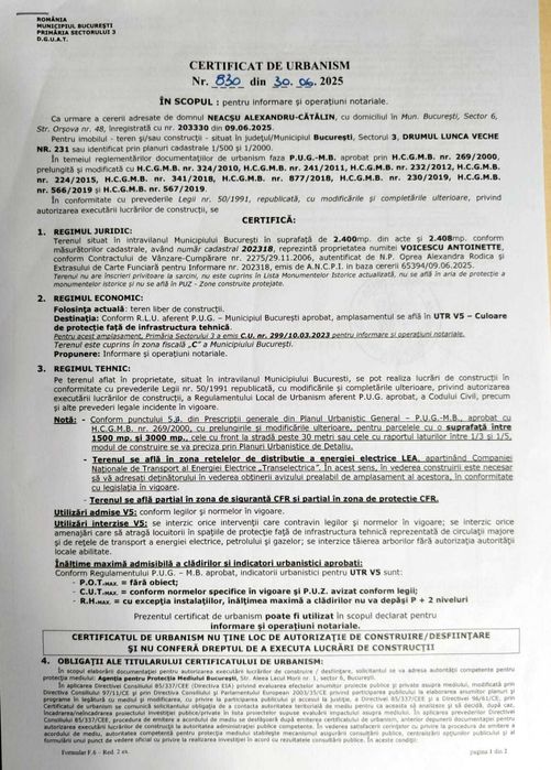 Proprietar Drumul Lunca Cetății 2400 mp (Paralel Splai) sau Închiriere