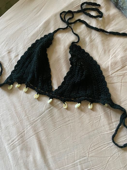 Плетено черно горнище на бански дамско памук мидички