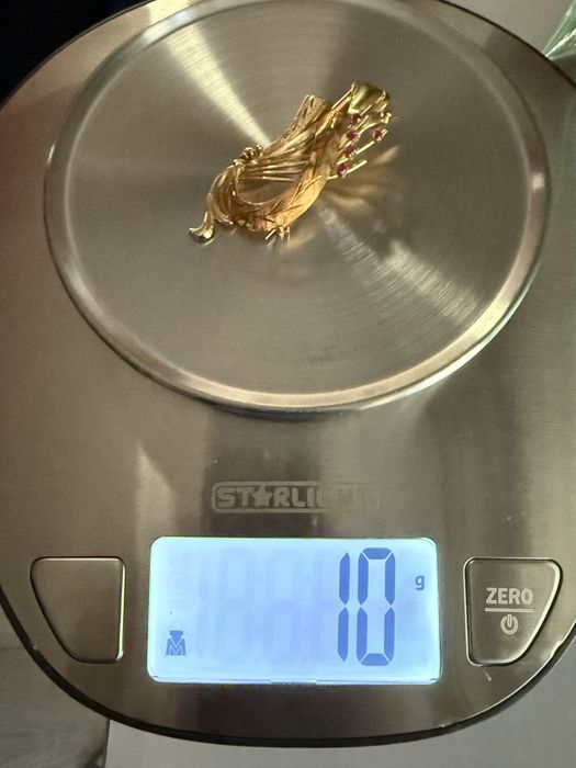 Bijou brosa exceptionala unicata 24 k 10 g cu rubin