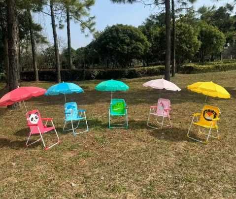 Детски Стол с чадър Розов, Син, Зелен, Жълт с Животни