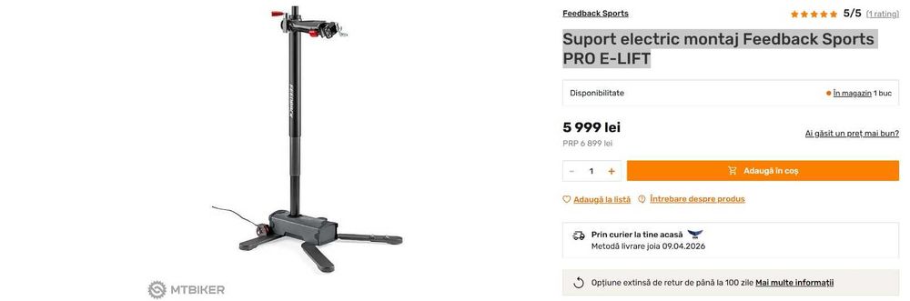 Suport electric, cric hidraulic, Feedback Sports PRO E- LIFT pentru bicicleta electrica