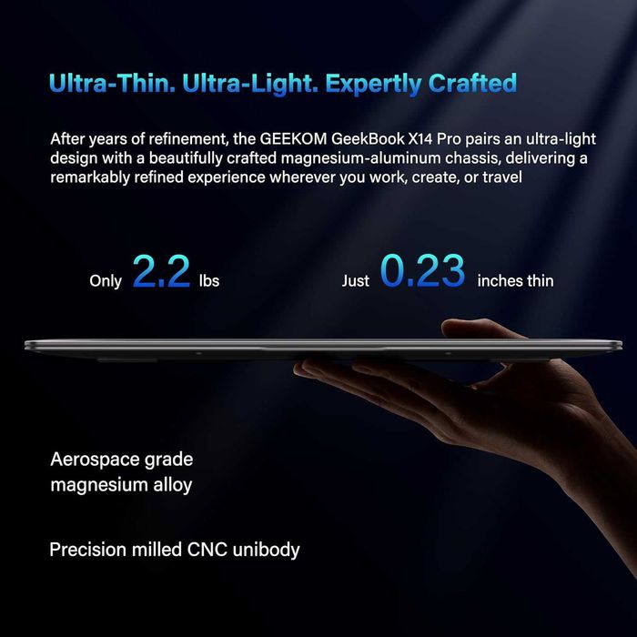 Ultra Thin 14" 2.8K OLED GEEKOM GeekBook X14 Pro Ultra Thin Ultra 9 185H 32GB LPDDR5x 7500MHz RAM 1TB SSD Nou Neactivat FullBox