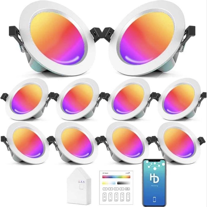 Set 10 Spoturi LED Smart FTVLED 5W RGBCW Bluetooth Mesh 350LM 2700-6500K RGB Dimmable HaoDeng Alexa Google Home Open Box