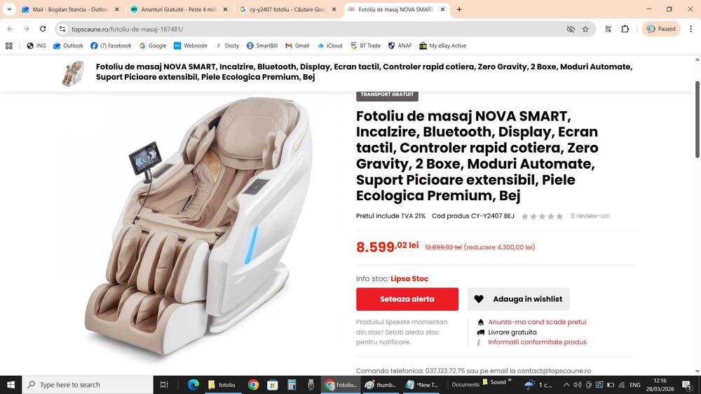 Fotoliu masaj NOVA SMART ca nou la pret excelent!