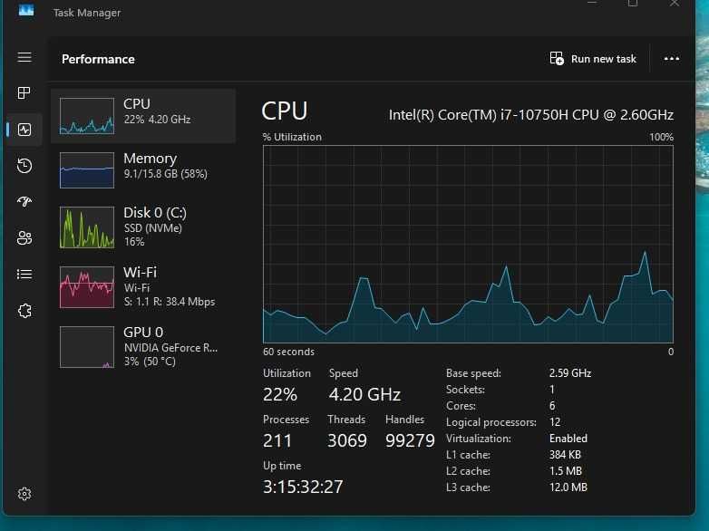 intel core i7 10750H CPU @ 2.60GHz
