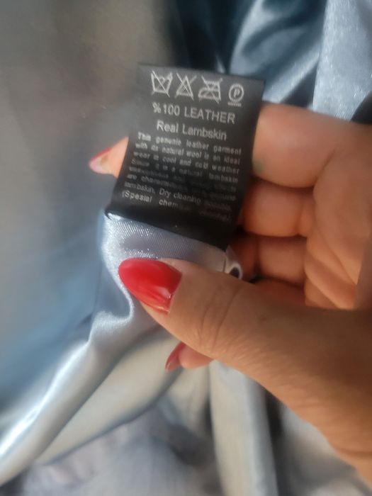 Blana naturala scurta dama M, noua, gri/bleu, L 60cm