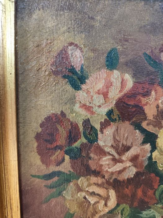 Много красива, стара картина с цветя. Масло.
