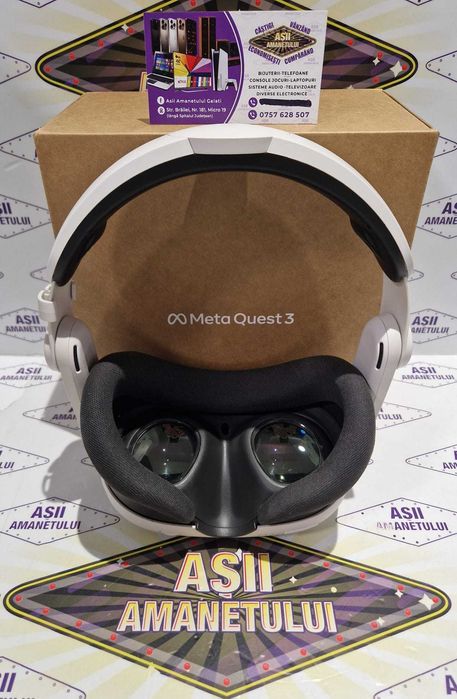 Asii Amanetului - Ochelari VR Meta Quest 3, 512GB cu baterie externa Model GSV-0040, capacitate 6000 mAh, 2 controllere si accesorii