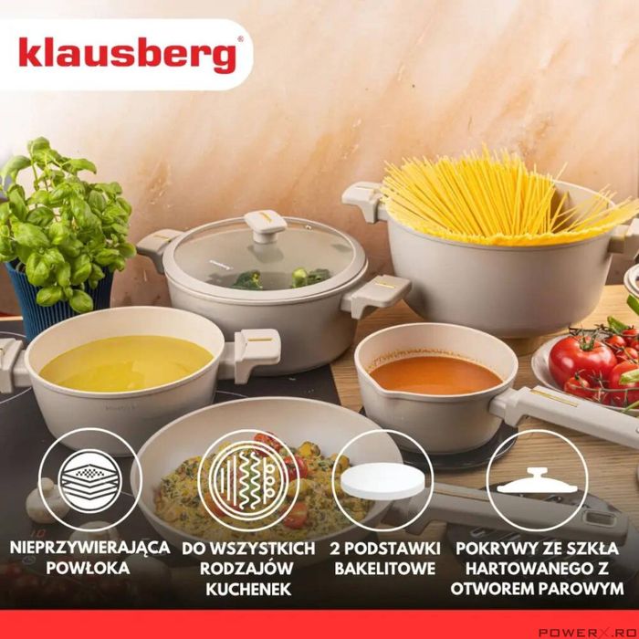 Set oale din aluminiu turnat cu strat antiaderent, bej, 12 piese,