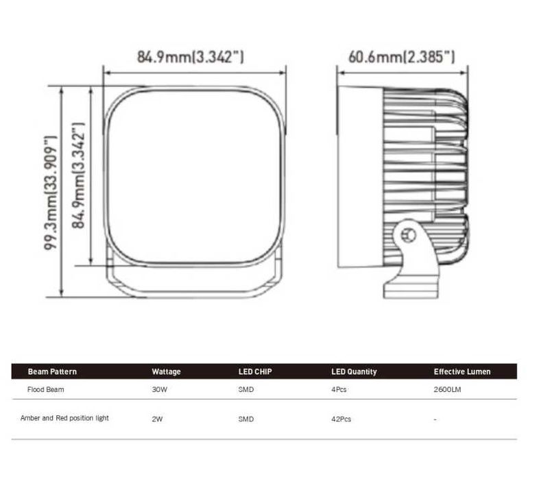 30W LED Халоген FLOOD – Работен Фар с Жълта и Червена Светлина 12V/24V