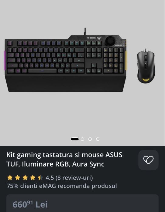 Amanet Royal CB: Kit gaming Asus Tuf Gaming Combo tastatura k1 mouse k3 ca nou fullbox