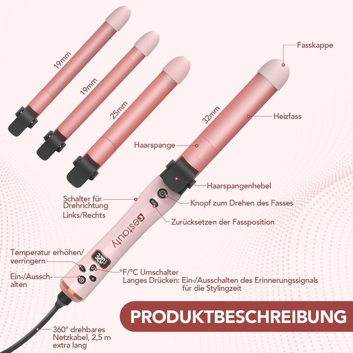 4в1 ВЪРТЯЩА СЕ маша за къдрене от керамичен турмалин, LCD дисплей