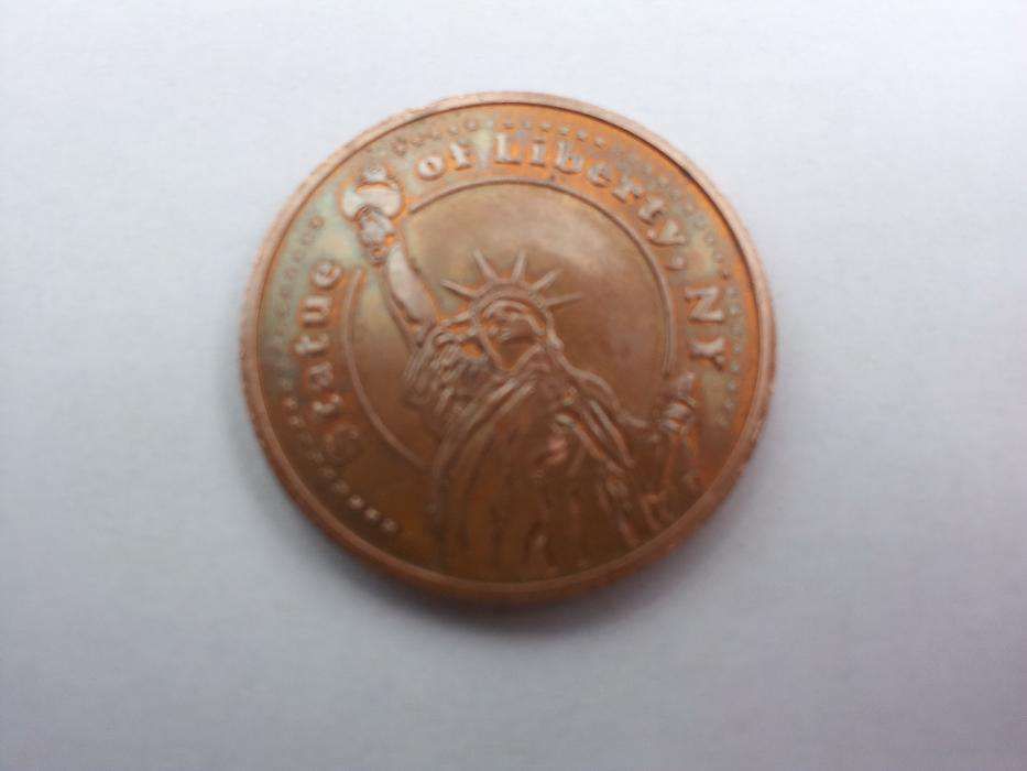 MEDALION STATUE of LIBERTY - USA , SUA - bronz - diam 30 mm