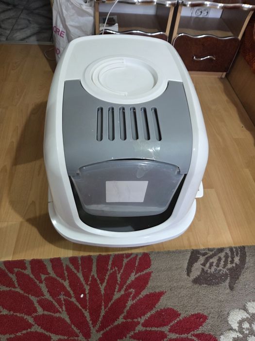 Litiera cu acoperis si filtru carbon  Nobby Nestor Jumbo  Gri/Alb, 66,5x48,5x46,5 cm