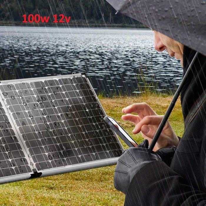 Соларен куфар 100w 12v  ТВЪРД панел + чанта фотоволтаичен сгъваем