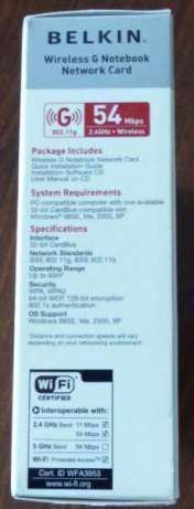 Wi-Fi Карта за 32-Bit Cardbus слот НОВА 60m. обхват Belkin Notebook