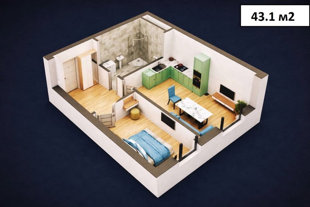 ЖК "CHAROGON_HOUSES" 1-к квартира 43.1м2, Ташкентская об. улица Салар