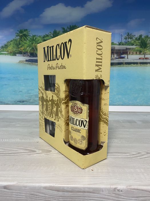 ZAREA CONIAC MILCOV 5 stele, 0.5 litri, alc 28 %, pachet cu 2 pahare